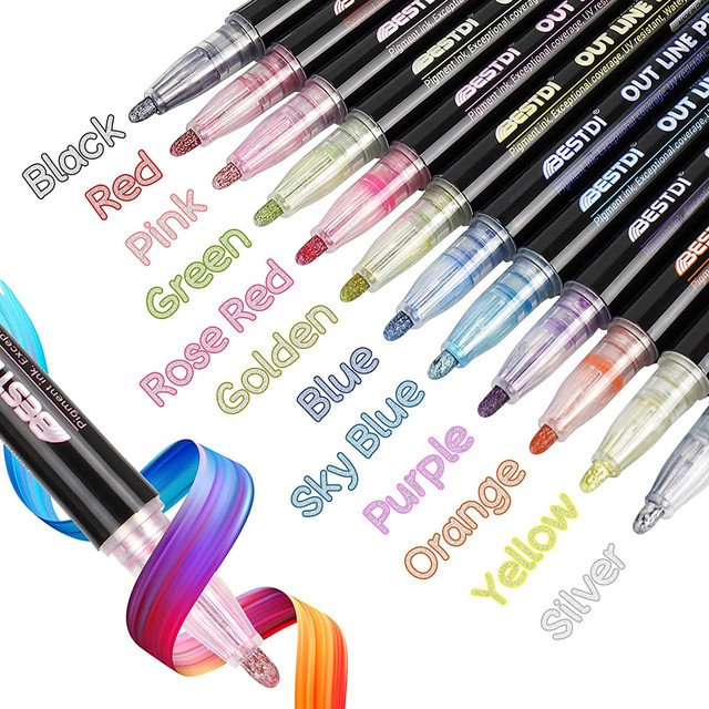 Doodle Dazzles Shimmer Marker Set Outline Markers Shimmer Markers 24 Colors  Metallic Markers for Cards Art